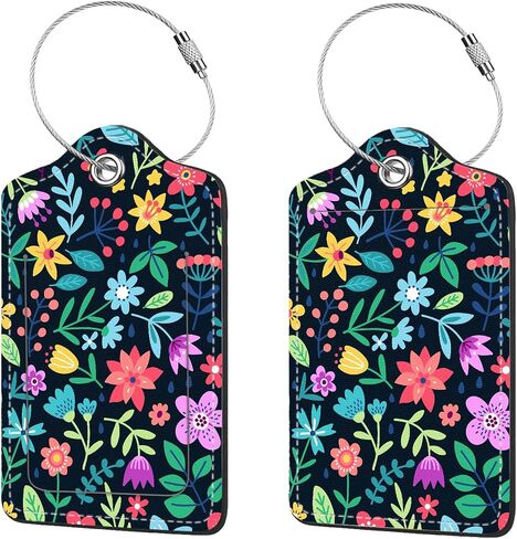 2 Pcs Luggage Tags for Suitcase, Cute Unique PU Leather Travel Bag Tag with Privacy Cover ID Label Address Card and Durable Metal Ring Suitable for Men Women Children Backpack,Crushed Flower in Kuwait