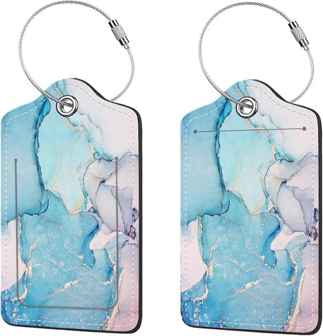 2 Pcs Luggage Tags for Suitcase, Cute Unique PU Leather Travel Bag Tag with Privacy Cover ID Label Address Card and Durable Metal Ring Suitable for Men Women Children Backpack,Crushed Flower in Kuwait