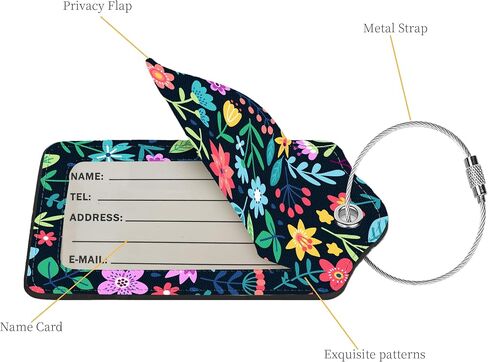 2 Pcs Luggage Tags for Suitcase, Cute Unique PU Leather Travel Bag Tag with Privacy Cover ID Label Address Card and Durable Metal Ring Suitable for Men Women Children Backpack,Crushed Flower in Kuwait