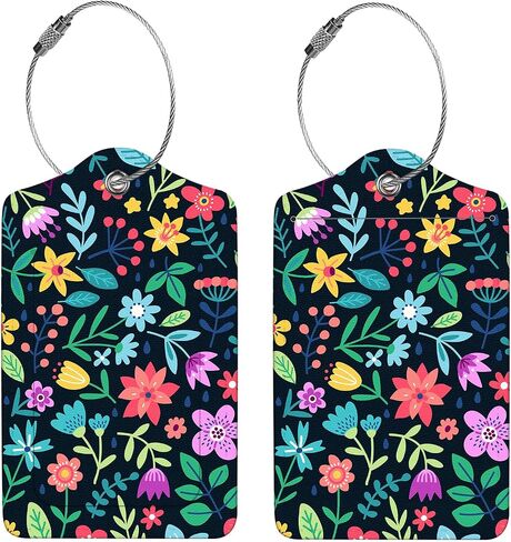 2 Pcs Luggage Tags for Suitcase, Cute Unique PU Leather Travel Bag Tag with Privacy Cover ID Label Address Card and Durable Metal Ring Suitable for Men Women Children Backpack,Crushed Flower in Kuwait