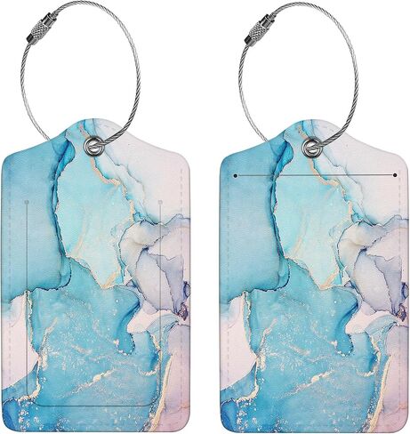 2 Pcs Luggage Tags for Suitcase, Cute Unique PU Leather Travel Bag Tag with Privacy Cover ID Label Address Card and Durable Metal Ring Suitable for Men Women Children Backpack,Crushed Flower in Kuwait
