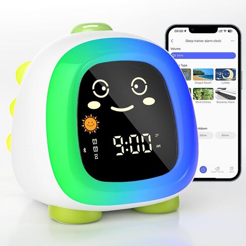 Kids Alarm Clock with App, Kids Clock with Bluetooth Control Auto Time Sync Night Light Sleep Training Easy Set, Alarm Clock for Kids, Parents, Gift in Kuwait