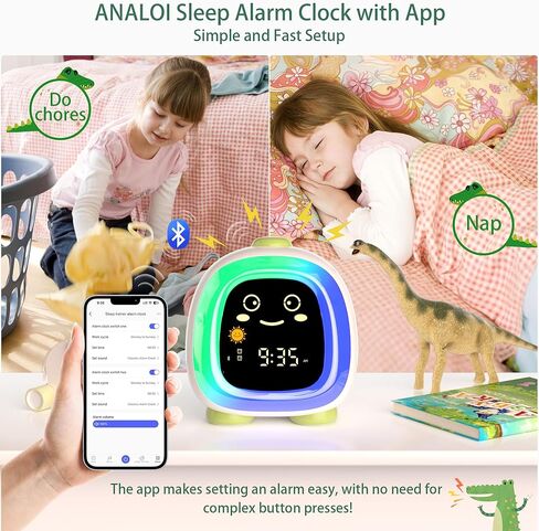 Kids Alarm Clock with App, Kids Clock with Bluetooth Control Auto Time Sync Night Light Sleep Training Easy Set, Alarm Clock for Kids, Parents, Gift in Kuwait