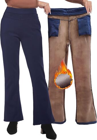 Yehopere Women's Fleece Lined Pants Thermal Flannel Lined Pants Winter Warm Bootcut High Waist Dress Pants in Saudi Arabia