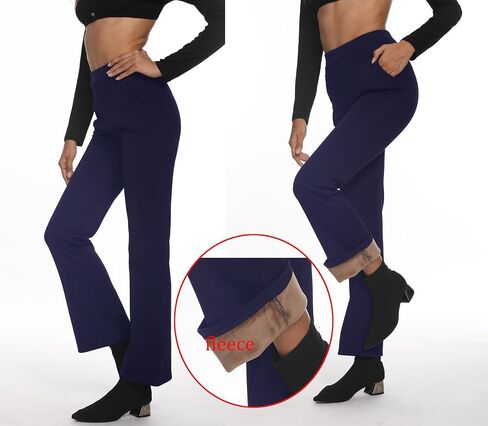 Yehopere Women's Fleece Lined Pants Thermal Flannel Lined Pants Winter Warm Bootcut High Waist Dress Pants in Saudi Arabia