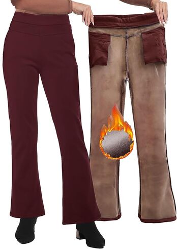 Yehopere Women's Fleece Lined Pants Thermal Flannel Lined Pants Winter Warm Bootcut High Waist Dress Pants in Saudi Arabia