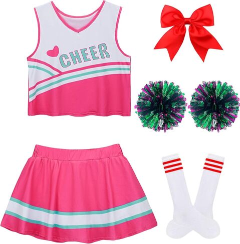 Cheerleader Costume for Girls, Cheer Uniform Dress Up Outfit with Accessories in Saudi Arabia