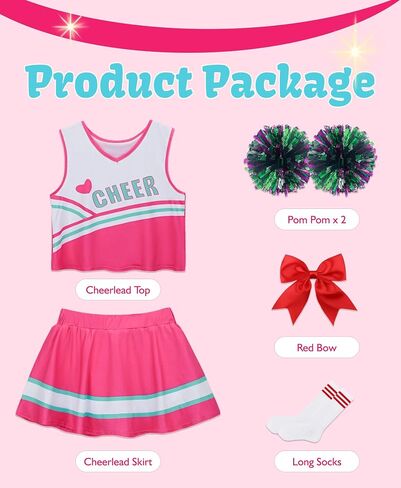 Cheerleader Costume for Girls, Cheer Uniform Dress Up Outfit with Accessories in Saudi Arabia