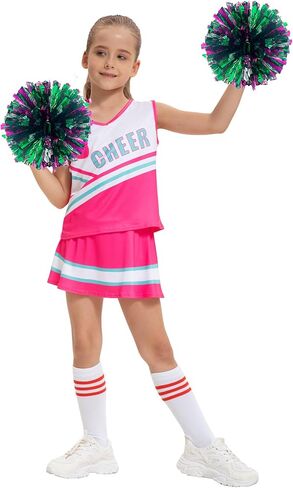 Cheerleader Costume for Girls, Cheer Uniform Dress Up Outfit with Accessories in Saudi Arabia