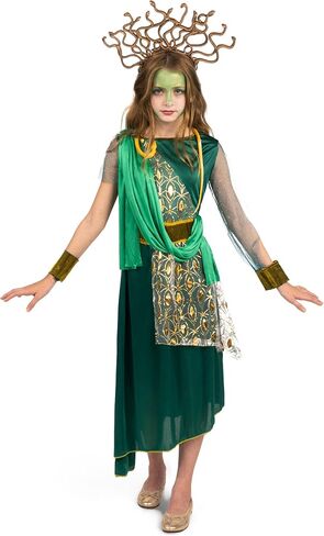 Spooktacular Creations Girls Medusa Costume with Medusa Headpiece, Belt, Bracelet, Green Medusa costume for Halloween Dress Up Parties-L in Saudi Arabia