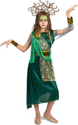 Spooktacular Creations Girls Medusa Costume with Medusa Headpiece, Belt, Bracelet, Green Medusa costume for Halloween Dress Up Parties-L in Saudi Arabia