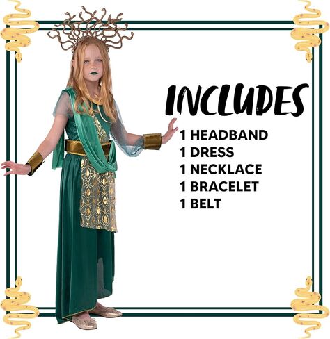 Spooktacular Creations Girls Medusa Costume with Medusa Headpiece, Belt, Bracelet, Green Medusa costume for Halloween Dress Up Parties-L in Saudi Arabia