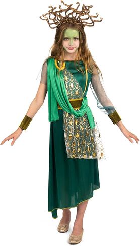 Spooktacular Creations Girls Medusa Costume with Medusa Headpiece, Belt, Bracelet, Green Medusa costume for Halloween Dress Up Parties-L in Saudi Arabia