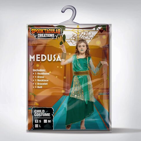 Spooktacular Creations Girls Medusa Costume with Medusa Headpiece, Belt, Bracelet, Green Medusa costume for Halloween Dress Up Parties-L in Saudi Arabia