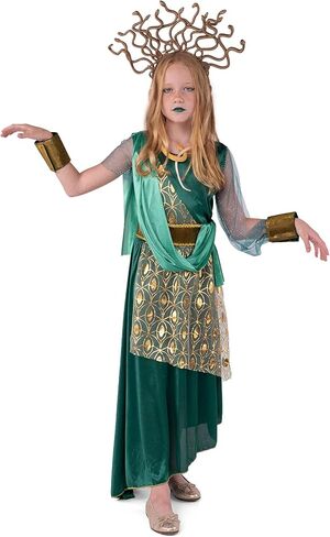 Spooktacular Creations Girls Medusa Costume with Medusa Headpiece, Belt, Bracelet, Green Medusa costume for Halloween Dress Up Parties-L in Saudi Arabia