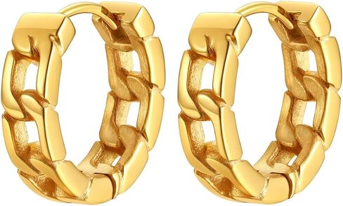 ChainsProMax Hoop Earrings for Men, Chain/Norse Viking/Skull Men's Earrings Cuban Link Hypoallergenic Vintage Huggie Mens Earrings Hoops, Stainless Steel/Gold Plated/Black-with Gift Box in Saudi Arabia