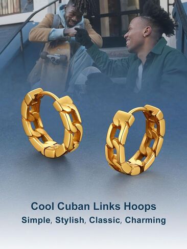 ChainsProMax Hoop Earrings for Men, Chain/Norse Viking/Skull Men's Earrings Cuban Link Hypoallergenic Vintage Huggie Mens Earrings Hoops, Stainless Steel/Gold Plated/Black-with Gift Box in Saudi Arabia