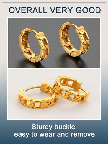 ChainsProMax Hoop Earrings for Men, Chain/Norse Viking/Skull Men's Earrings Cuban Link Hypoallergenic Vintage Huggie Mens Earrings Hoops, Stainless Steel/Gold Plated/Black-with Gift Box in Saudi Arabia