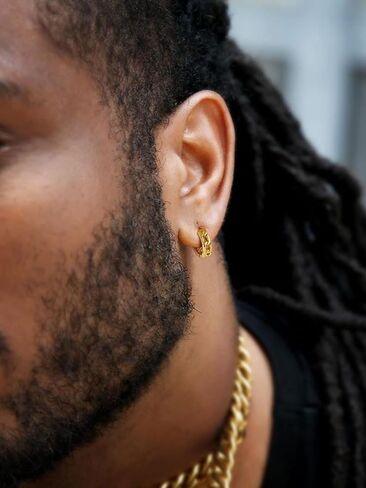 ChainsProMax Hoop Earrings for Men, Chain/Norse Viking/Skull Men's Earrings Cuban Link Hypoallergenic Vintage Huggie Mens Earrings Hoops, Stainless Steel/Gold Plated/Black-with Gift Box in Saudi Arabia