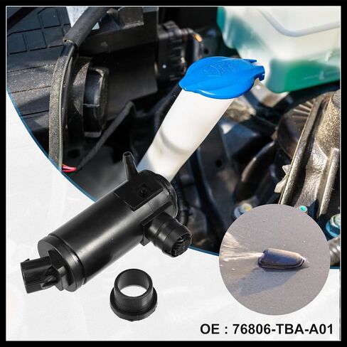 مضخة محرك غسالة الزجاج الأمامي مع حلقة معدنية 76806-TBA-A01 لسيارة Honda Civic 2016-2020 لسيارة Honda Insight 2019-2021 - عبوة من مادة متينة بديلة باللون الأسود in Saudi Arabia