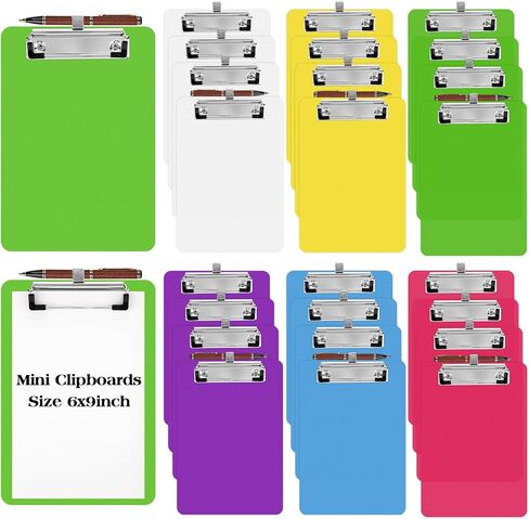Qilery 12 Pcs Small Clipboards 6x9 with Pen Holder A5 Memo Clip Boards Plastic Colorful Mini Clipboard Bulk for Office Restaurant Cafe Hotel Shopping List, Pen Not Included in Saudi Arabia