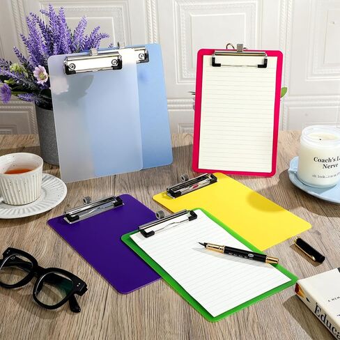 Qilery 12 Pcs Small Clipboards 6x9 with Pen Holder A5 Memo Clip Boards Plastic Colorful Mini Clipboard Bulk for Office Restaurant Cafe Hotel Shopping List, Pen Not Included in Saudi Arabia