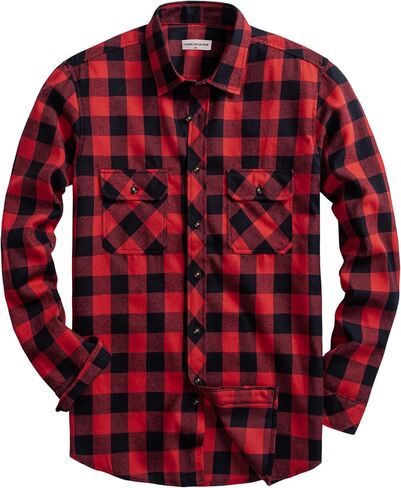 DELCARINO Mens Flannel Plaid Shirts Regual Fit Casual Long Sleeve Button Down Fleece Shirts in Saudi Arabia
