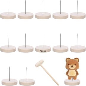12PCS Positive Crochet Doll Stands, Single Needle Knitted Doll Wooden Display Stand for Positive Potato, Wooden Stand for Display Mini Potatoes, Doll Wooden Base for Support Pickle Crochet Animal Toys