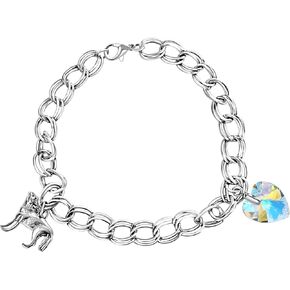 PRINCESS CUTENESS STORE Bella Swan Silver Tone Wolf & Crystal Heart Double Chain Graduation Vampire Love Bracelet