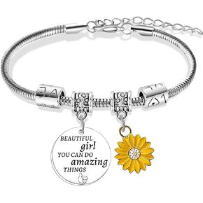 Inspirational Gifts for Women Sunflower Charm Bracelet Inspirational Bracelet Sunshine Gifts Encouragement Gift Adjustable Motivational Bracelet Christmas Birthday Gifts Graduation Gifts Sunflower Gifts Jewelery