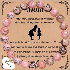 To My Daughter/Mom Natural Stone Heart Charm Bracelet, Natural Stone Heart Pendant Bracelet Gifts for Daughter/Mom, Natural Stone Mom/Daughter Gifts Bracelet, Unique Mothers Day Gifts Mom Bracelet