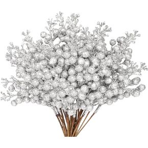 HOHOTIME 36Pcs Christmas Glitter Berries Stems, 9.5 Inch Artificial Christmas Tree Picks for Christmas Tree Decorations Ornaments DIY Crafts Vases Holiday Wedding Home Xmas Decor(Champagne)