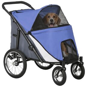 PawHut Pet Stroller for Medium and Large Dogs and Cats, Easy Fold Dog Stroller with Storage Bags, Washable Cushion, Safety Leash for Outdoor Travel, Red