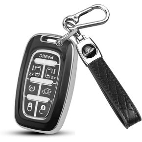 Key Fob Cover fit for Chrysler Pacifica, 7 Button for 2017-2024 Touring, Pinnacle, Limited, Voyager, 2020 Proximity, Smart Key Fob Replacement 68217832AC, 68217832AB, M3N-97395900 (White, Silver Edge)