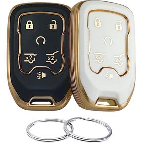 TPU Key Fob Cover Compatible with 2014-2021 Chevrolet Suburban Tahoe GMC Yukon Yukon XL HYQ1AA (Black/White)