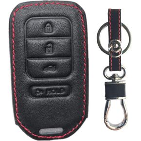 KAWIHEN Leather Key Fob Case Cover Compatible with Honda Accord CR-V Civic Fit HR-V Odyssey Pilot Ridgeline Key Fob KR5V2X (4 Button,Smart)