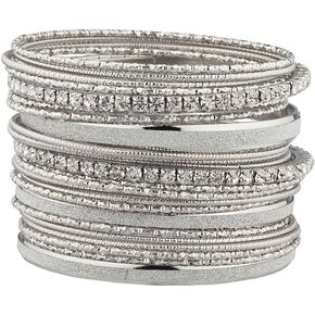 LUX ACCESSORIES Glitter Sparkle Mixed Metal Pave Crystal Textured Multiple Bangle Set
