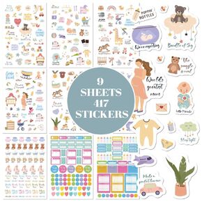 Baby Scrapbook Supplies - Baby Scrapbook Stickers - 9 Sheets/417 Stickers - New Pregnancy & Baby's First Year Planner Stickers for Scrapbooking - Maternity/Newborn Themed Stickers