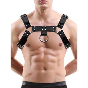Punk Mens Bulldog Harness PU Leather Suspenders Shoulder Belt Strap Adjustable Buckle Chest Garter Belt
