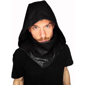Leather Devil Mask Hood Rise Red King Dare Cosplay Born Costume Faux Festival Gothic Matt Black Cyberpunk Again