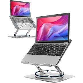 Adjustable Laptop Stand for Desk - Portable Laptop Riser with Rotating Base, Foldable Aluminum Computer Stand, Ergonomic Laptop Holder for MacBook Pro/Air Dell HP Lenovo Notebook up to 15.6" (Silver)