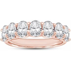 3 Carat 6X4MM Oval Cut Lab Created Moissanite Seven Stone Engagement Ring For Women In 14K Gold Plated Sterling Silver Half Eternity Stackable Band Ring (VVS1/3.00 Cttw)