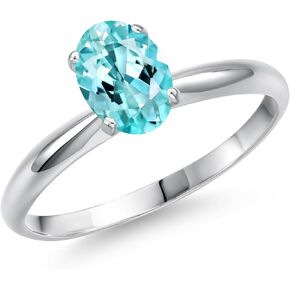 Gem Stone King 14K White Gold Oval 7X5MM Gemstone Birthstone Solitaire Engagement Ring | Wedding Engagement Anniversary Promise Gold Ring For Women | Available In Size 5, 6, 7, 8, 9