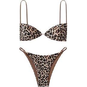 SOLY HUX Bathing Suit for Women Leopard Print Bikini Sets Two Piece Swimsuit