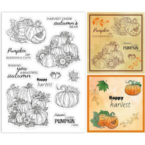 GLOBLELAND Fall Thanksgiving Happy Harvest Clear Stamps for Cards Making Autumn Pumpkin Word Clear Stamp Seals Transparent Stamps for DIY Scrapbooking Photo Album Journal Home Decoration