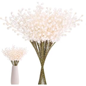16 Pack Artificial White Berry Stems Holly for Christmas Tree Decorations for Crafts, Holiday and Home Decor