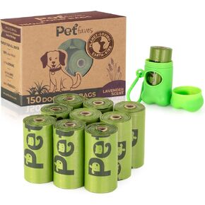 Pet Faves Eco-friendly Dog Poop Bags -100% Leak-Proof, Strong and Extra Long Doggie Poop Bags for Dogs and Cats waste bag, Lavender Scented (150 Bags)