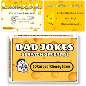Dad Joke Cards - 50 Single Cheesy Joke Cards - Funny Scratch Off Dad Jokes - Funny Gifts White Elephant Gifts, Gifts for Dad, Dad Gifts for Fathers Day, for Dad