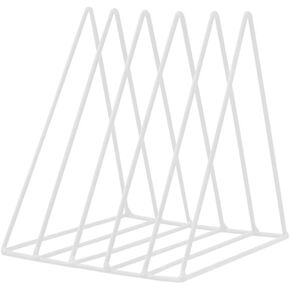 1 Piece Book Organizer Holder Rack Metal Triangle File Stand Holder File Organizer Storage Rack Magazine Organizer Holder Rack Vinyl Record Stand Holder Storage(White, 5 Slots)