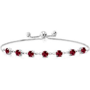 Gem Stone King 925 Sterling Silver Round Red Created Ruby Tennis Bracelet For Women (2.80 Cttw, Gemstone July Birthstone, Round 4.5MM, Fully Adjustable Up to 9 Inch)